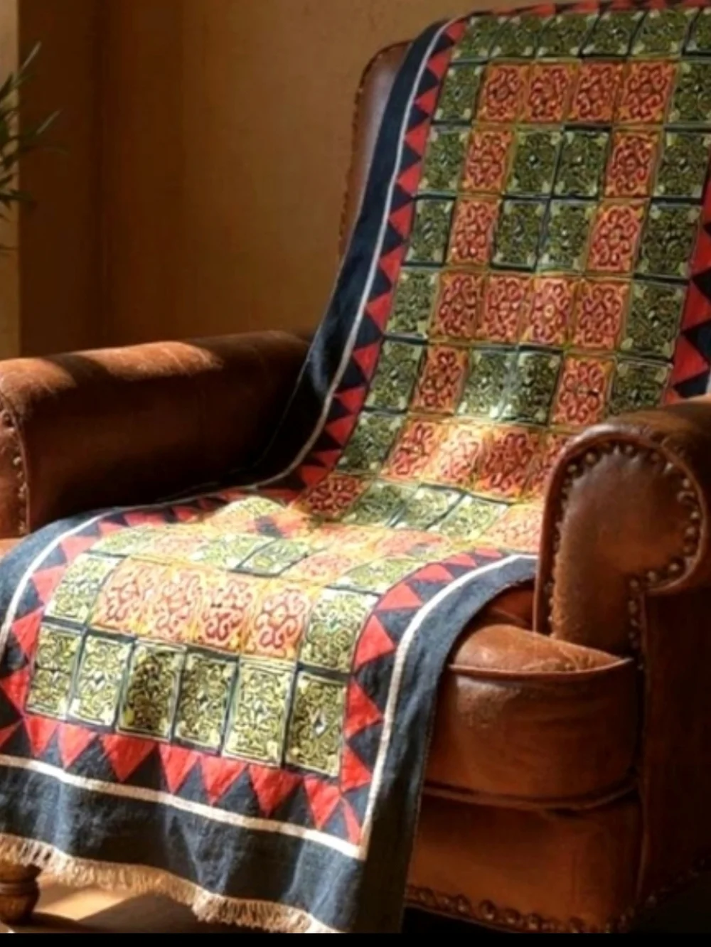 Hand made needlepoint colorful black/ red/yellow Exquisite Luxury quilt runner